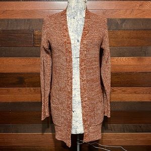 SO Open Front Long Sleeve Burnt Orange Heathered Cardigan Sweater